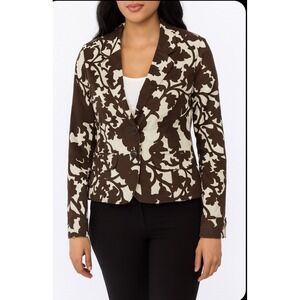 Old Navy XL Brown White Crop Floral Print Blazer Jacket Pockets